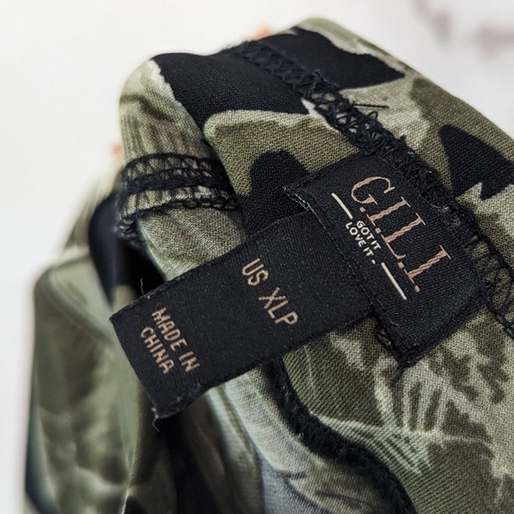 GILI Pants Womens XL P Green Wide Leg Palazzo Resort Hawaiian Floral Botanical - Picture 3 of 14